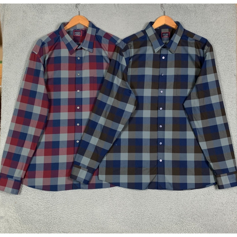 Lot of 2 UNTUCKit Piemonte Shirt Mens 3XLT Plaid Buffalo‎ Check Slim Fit Bundle